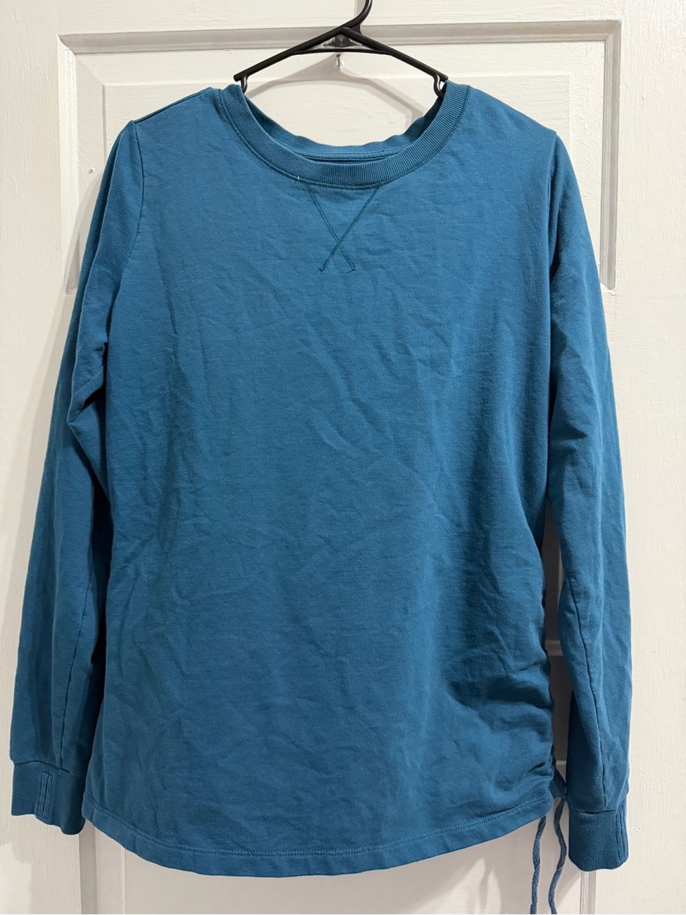 bcg Teal Blue Crewneck Sweatshirt - Long Sleeve Pullover with Ruched Sides